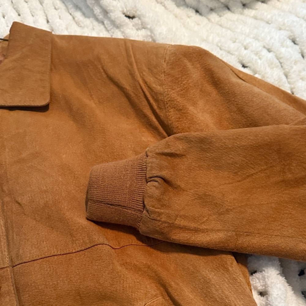 Vintage 80s 90s Hunt Club Tan Brown Suede Leather Women's Bomber Jacket Size M - Picture 4 of 12